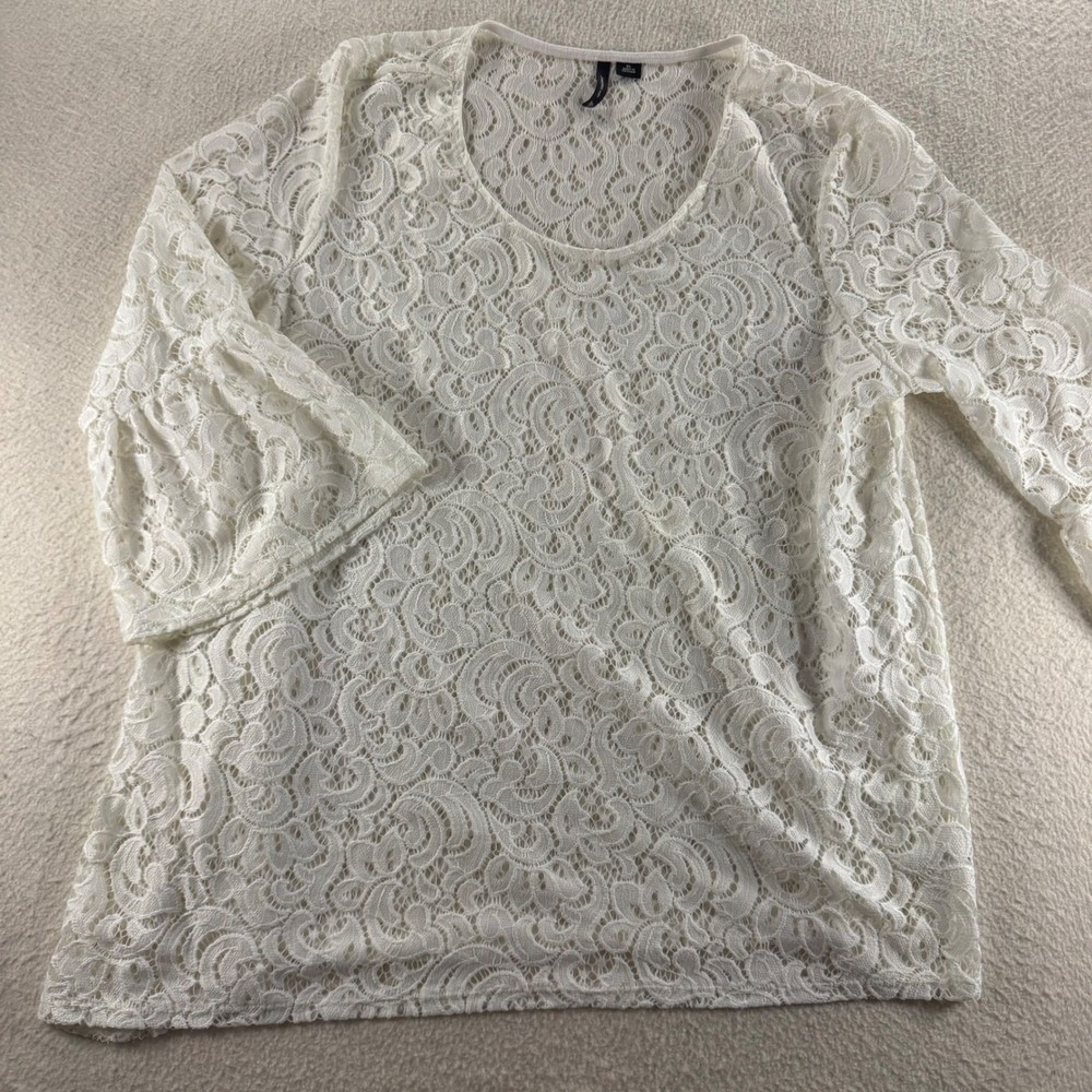 New‎ Directions Lace Blouse Women XL White Excellent Bell Sleeve Scoop Neck